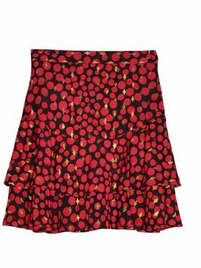 Promod Black A-Line Skirt with Red Polka Dot Print - Size 6